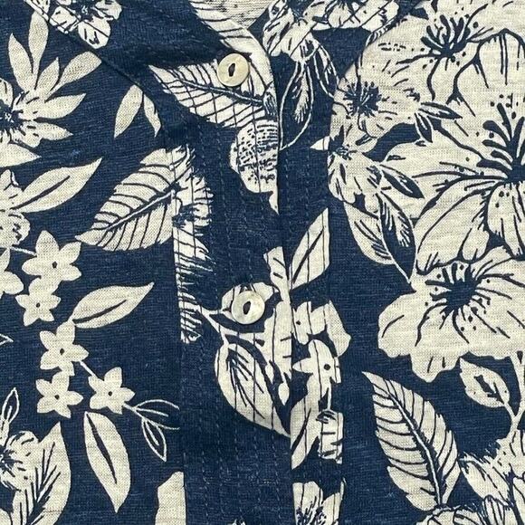 C&C California Women M 100 Linen Button Front Pullover Boho Blouse Tropic Floral - Picture 5 of 7